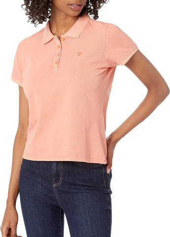 Женская персиковая футболка поло Guess однотонная
