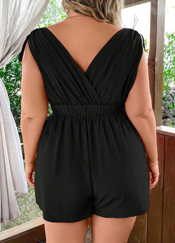 Комбинезон SHEIN комбинезон-шорты однотонный чёрный кэжуал полиэстер