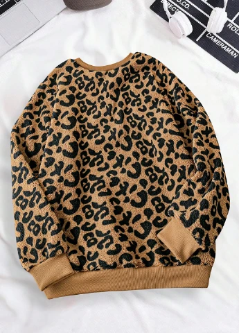 Коричневый свитшот SHEIN леопардовый без декора (332312491)