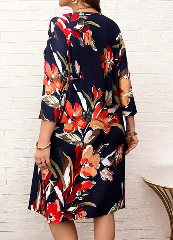 Темно-синее кэжуал платье а-силуэт SHEIN с цветочным принтом