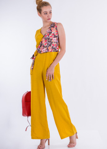 Комбінезон Sarah Chole комбінезон-брюки квітковий жовтий кежуал льон, поліестер
