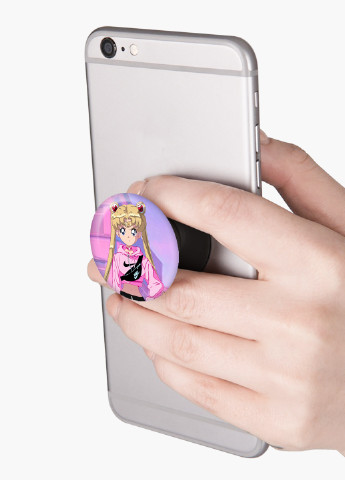 Попсокет (Popsockets) держатель для смартфона Сейлор Мун (Sailor Moon) (8754-2927) Черный MobiPrint (229014772)
