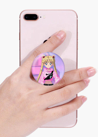 Попсокет (Popsockets) держатель для смартфона Сейлор Мун (Sailor Moon) (8754-2927) Черный MobiPrint (229014772)