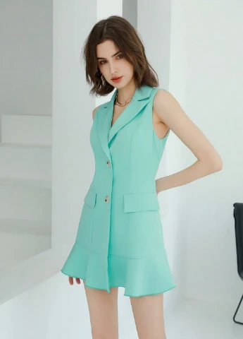 Мятное кэжуал платье платье-жакет SHEIN однотонное