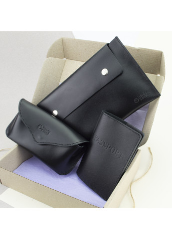Подарочный мужской набор №55: Тревел конверт + футляр для очков + обложка на паспорт (черный) HandyCover (237853357)