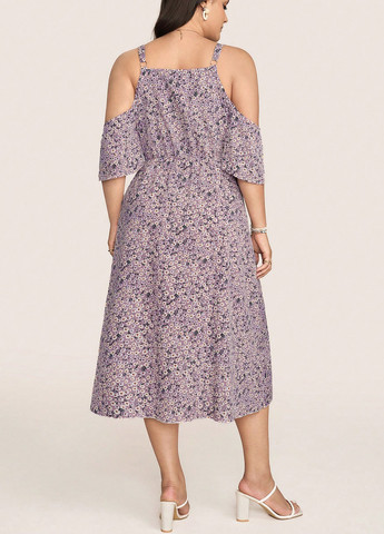 Фіолетова кежуал сукня на запах, з відкритими плечима SHEIN з квітковим принтом