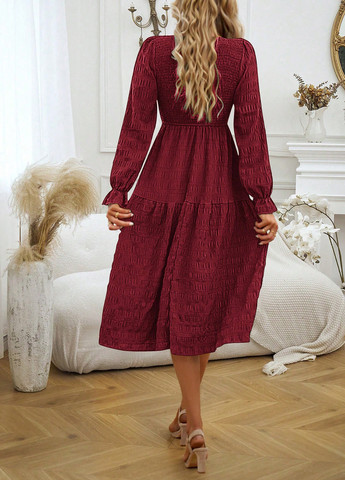 Бордовое кэжуал платье SHEIN однотонное