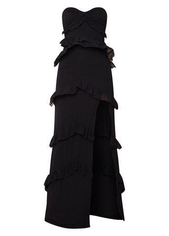 Черное вечернее платье с открытыми плечами PrettyLittleThing однотонное