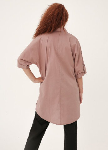 Бежева демісезонна сорочка-туніка оверсайз з модною вишивкою INNOE Блузка