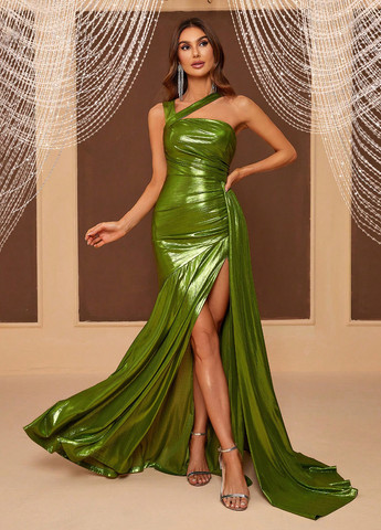 Зелена святковий, вечірня сукня з відкритою спиною, а-силует SHEIN однотонна