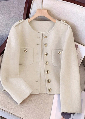 Светло-бежевое Кэжуал полупальто однобортное SHEIN однотонное