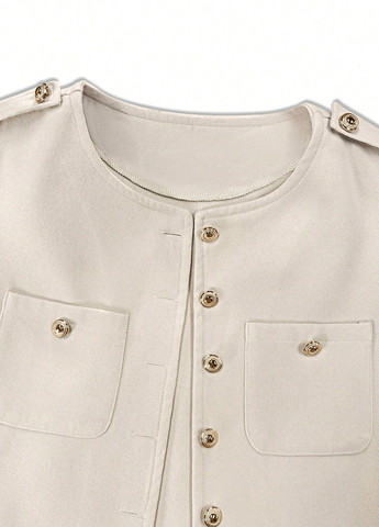 Светло-бежевое Кэжуал полупальто однобортное SHEIN однотонное