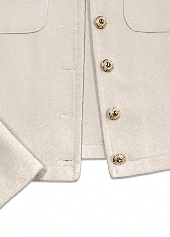 Светло-бежевое Кэжуал полупальто однобортное SHEIN однотонное