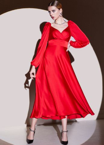 Красное вечернее платье в стиле ампир Vovk однотонное