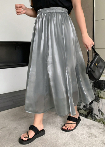 Серая кэжуал однотонная юбка SHEIN клешированная