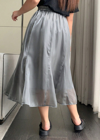 Серая кэжуал однотонная юбка SHEIN клешированная