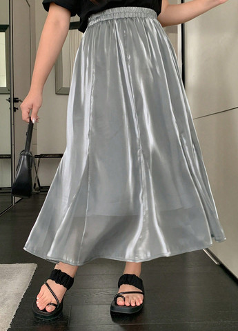 Серая кэжуал однотонная юбка SHEIN клешированная