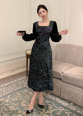 Чорна коктейльна, вечірня сукня SHEIN однотонна