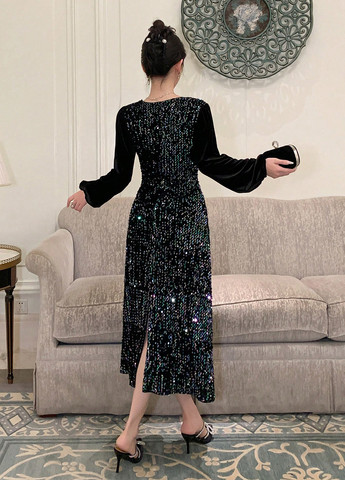 Чорна коктейльна, вечірня сукня SHEIN однотонна