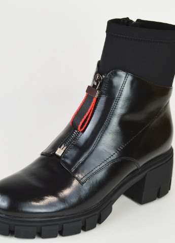 Зимние ботинки на каблуке кожа черные цигейка Geronea с молнией