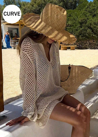 Кремовое пляжное платье поло SHEIN однотонное