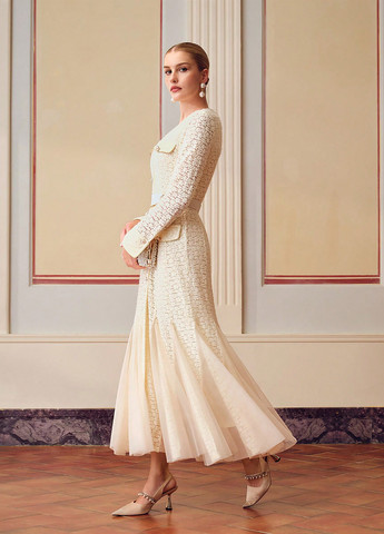 Кремовое праздничный платье годе, платье-жакет SHEIN однотонное