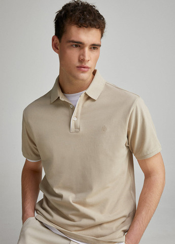 Бежевая футболка-поло для мужчин Springfield однотонная