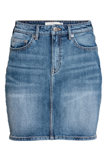 Темно-синяя джинсовая однотонная юбка H&M мини