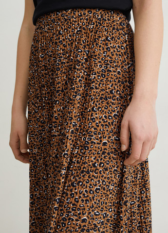 Коричневая кэжуал леопардовая юбка C&A плиссе