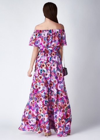 Сиреневое кэжуал платье с открытыми плечами Gioia с цветочным принтом