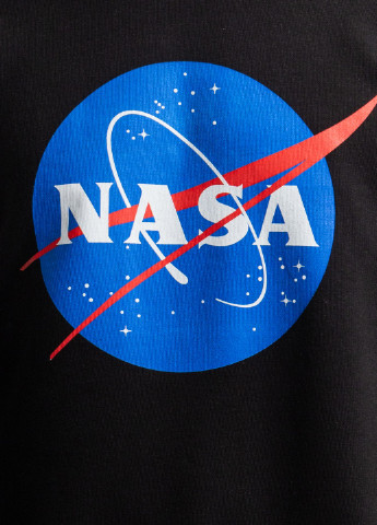 Черный свитшот с логотипом Nasa - крой однотонный черный кэжуал - (251176432)