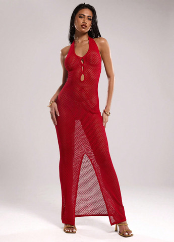 Темно-червона вечірня, пляжна сукня з відкритою спиною SHEIN однотонна