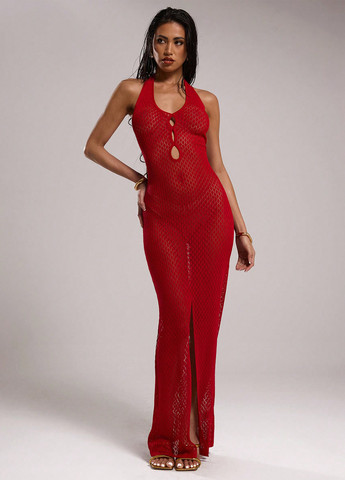 Темно-червона вечірня, пляжна сукня з відкритою спиною SHEIN однотонна