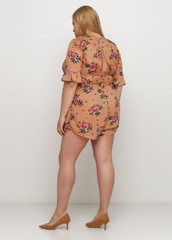 Комбинезон H&M комбинезон-шорты цветочный темно-бежевый кэжуал вискоза