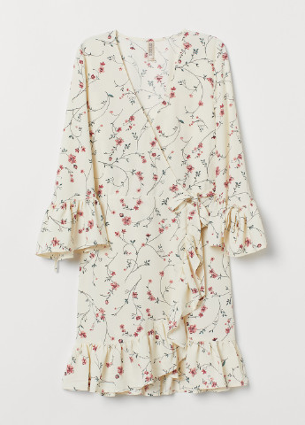 Белое кэжуал платье на запах H&M с цветочным принтом