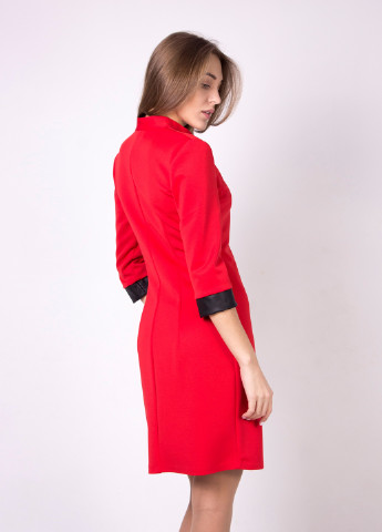 Красное кэжуал платье с баской Alvina однотонное