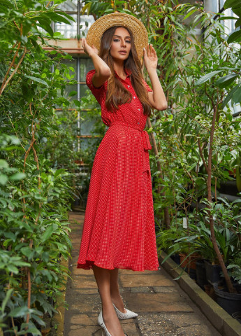 Красное кэжуал красное шифоновое платье в мелкий горошек SL.IRA