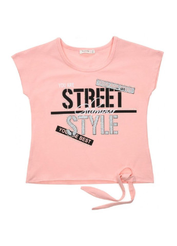 Персиковая летняя футболка детская "street style" (14309-128g-peach) Breeze