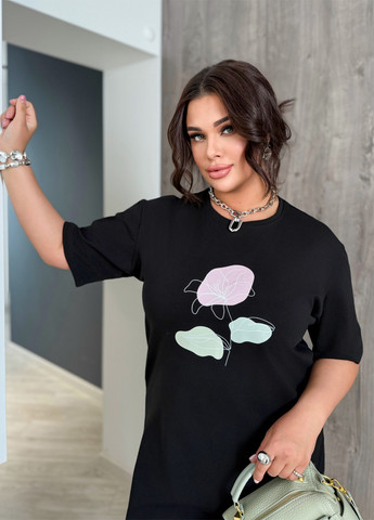 Черное кэжуал платье платье-футболка Demma с цветочным принтом