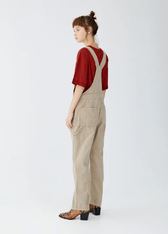 Комбинезон Pull & Bear комбинезон-брюки однотонный бежевый кэжуал хлопок, вельвет