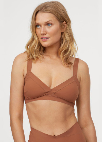 Купальный лиф H&M бикини однотонный светло-коричневый пляжный полиамид