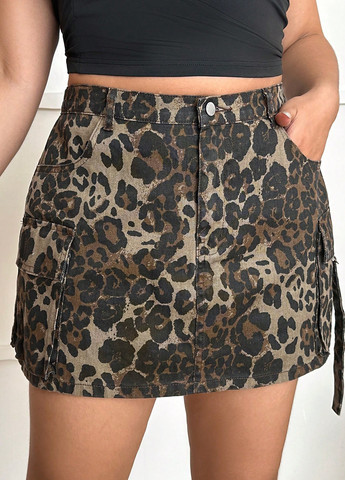 Коричневая кэжуал с анималистичным узором юбка SHEIN карго