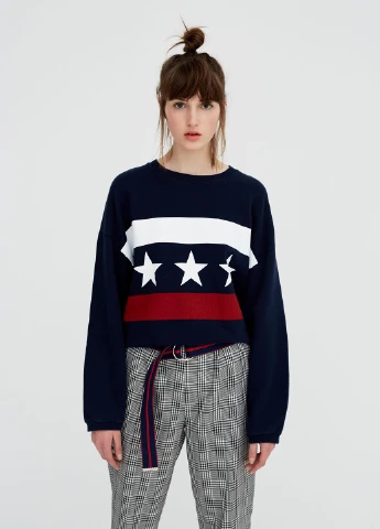 Темно-синій світшоти Pull & Bear зірки без декору (245771191)