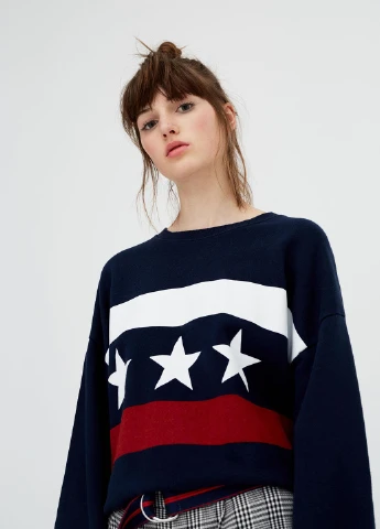 Темно-синій світшоти Pull & Bear зірки без декору (245771191)