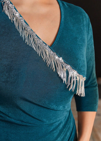 Морской волны коктейльное, вечернее платье на запах, футляр SHEIN однотонное