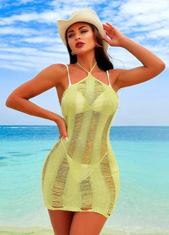 Зелена пляжна сукня з відкритими плечима SHEIN однотонна