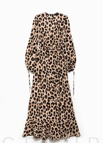 Бежевое коктейльное платье-макси с хищным принтом Gepur леопардовый