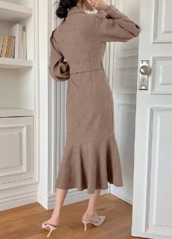 Кофейное кэжуал, деловое платье платье-жакет, годе SHEIN однотонное