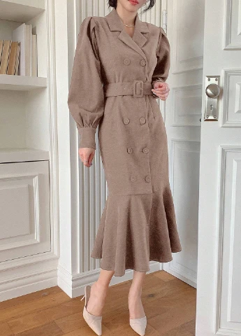 Кофейное кэжуал, деловое платье платье-жакет, годе SHEIN однотонное