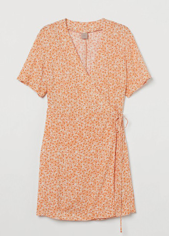 Помаранчева кежуал сукня на запах H&M з квітковим принтом